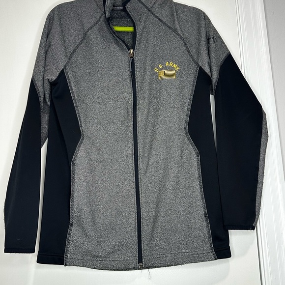 US Army Full Zip Unisex Under Armour Jacket. Gray And Black. Mock Collar. Small. - Picture 12 of 12